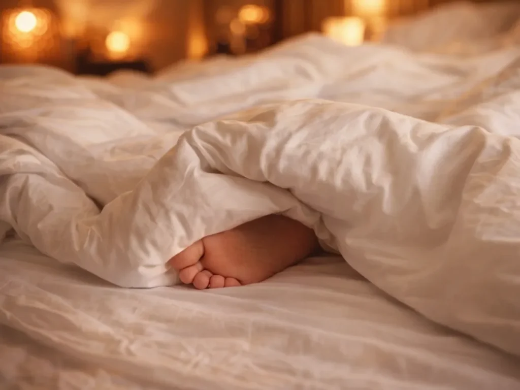 Lit douillet aux bougies dans une love room journée — ambiance romantique et intimité à deux