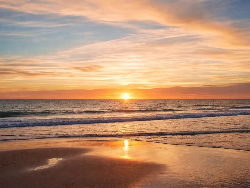 Coucher de soleil sur la plage de La Tranche-sur-Mer, Côte de Lumière, Vendée