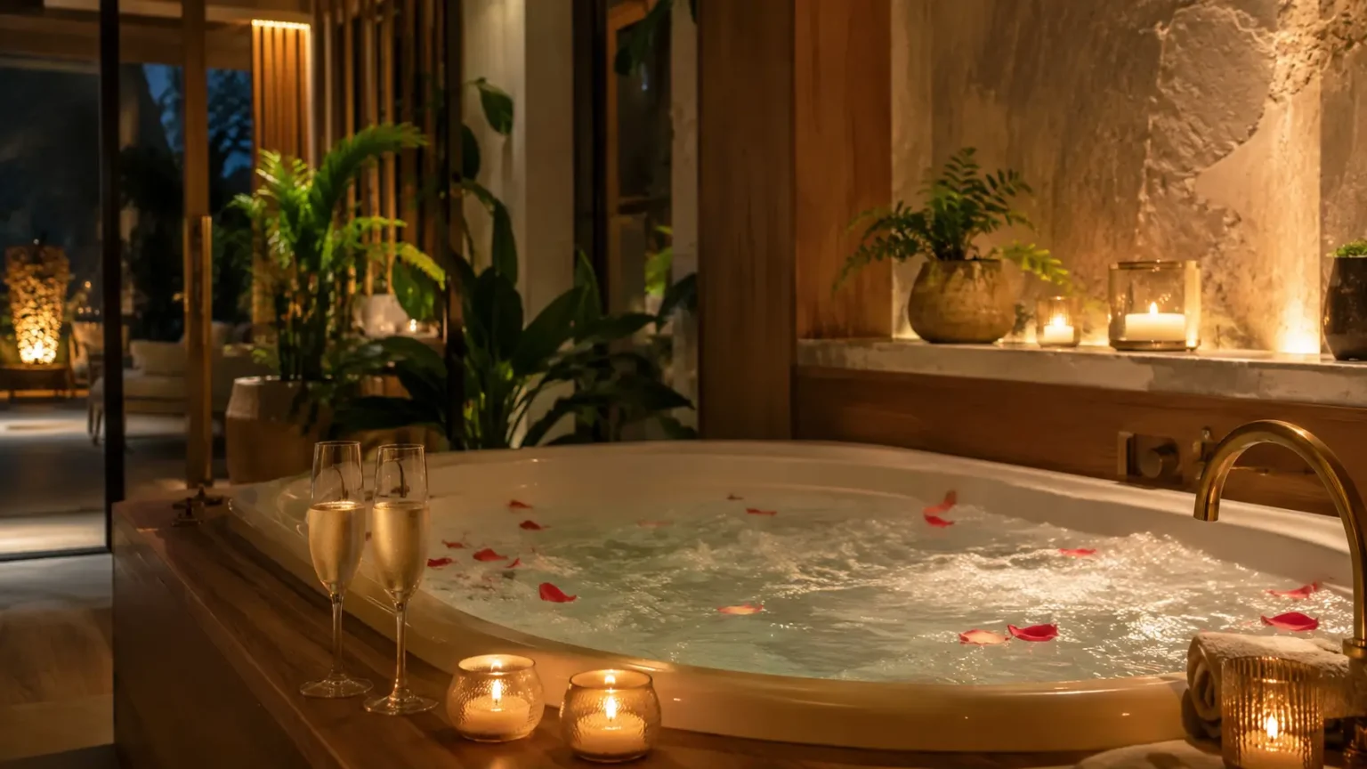 spa privatif pour couple en France, bain balnéo romantique aux chandelles
